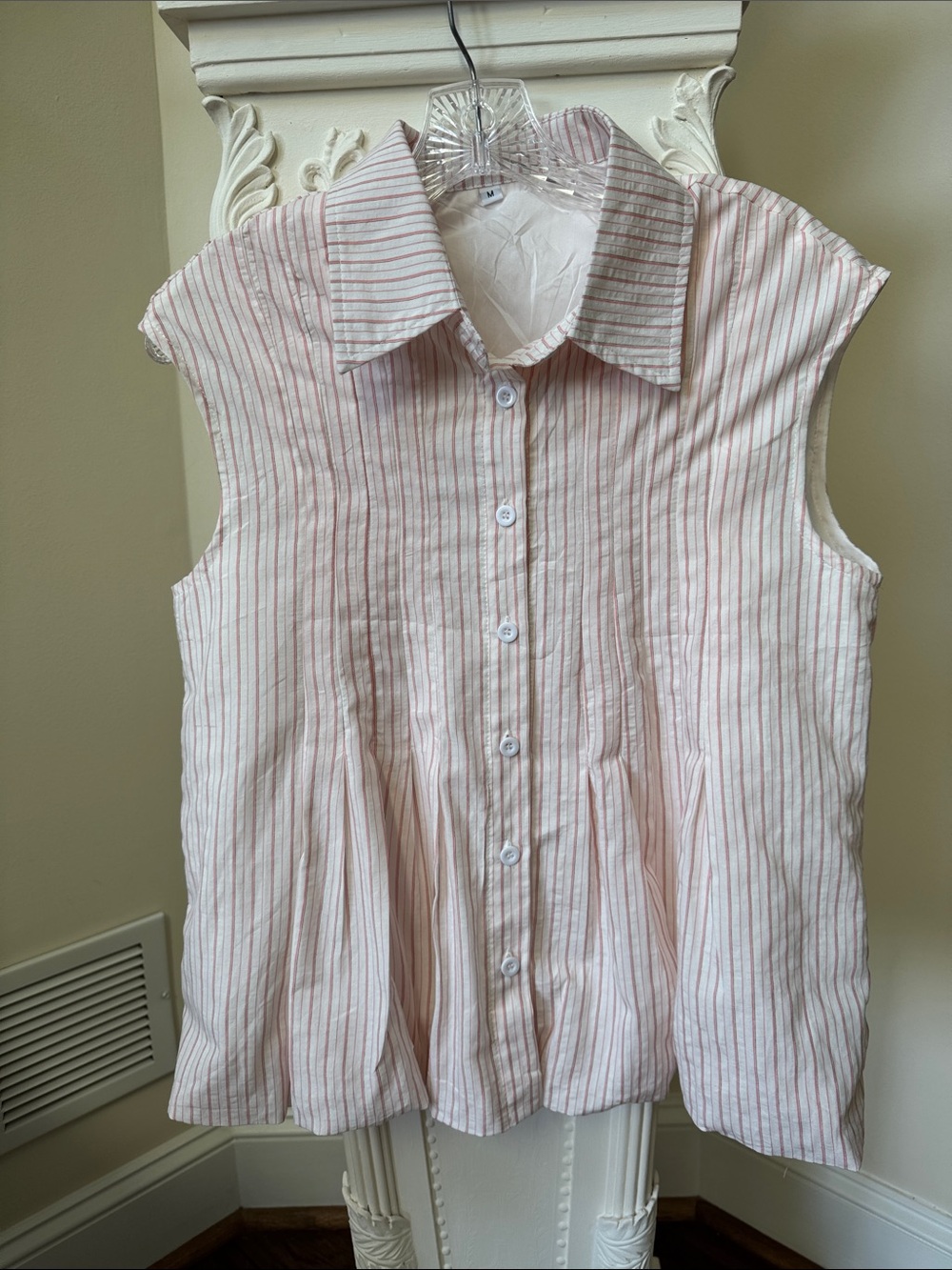 Sleeveless Bubble Top in Light Pink Stripe